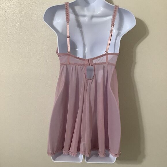 Native Pink Coquette Dollette Rhinestone Romantic Babydoll Ruffle Slip 36C - Picture 5 of 11